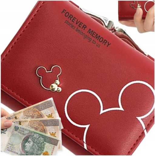 Dámska peňaženka Small Mickey WALLET Červená na karty Priestranná kožená myš