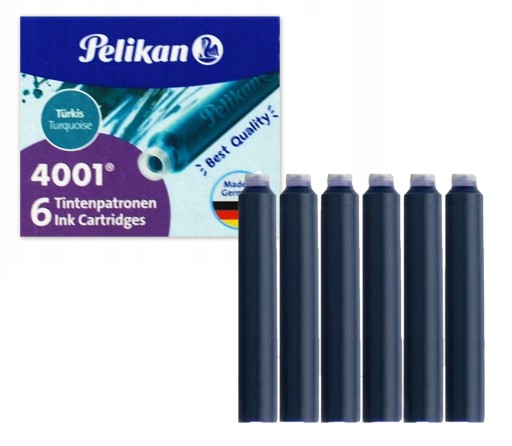 Pelikan krátke perá, 6 kusov, tyrkysové