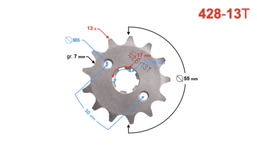VÝSTUPNÉ OZUBENÉ KOLO 13z 428H Barton ATV 125 150 CROSS MRF KXD KAYO MOTOCYKEL