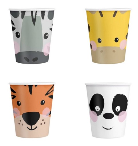 Safari zvieratká Zoo papierové poháre, 4 ks