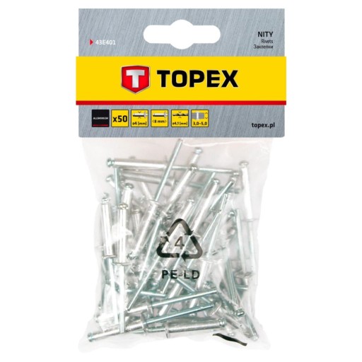TOPEX Hliníkové nity 4,0 x 8 mm, 50 ks.