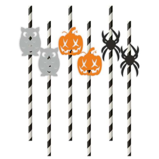 PRUHOVANÉ papierové slamky, mix HALLOWEEN, farba 6x