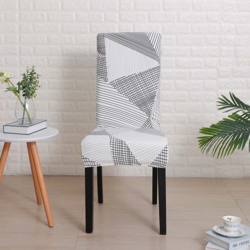 Poťah na stoličku SVETLO SIVÁ BIELE GEOMETRICKÉ VZORY, trojuholníky