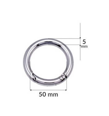 Okovový krúžok s otváracou karabínou na 50 mm tašku