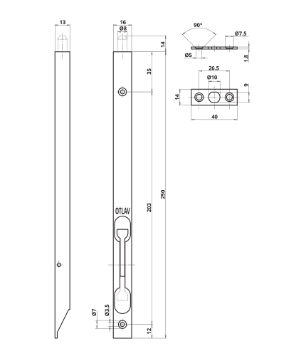 PREDNÁ BRÁNA BRÁNA BRÁNA OTLAV 250mm MOSADZ
