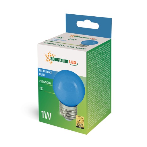 LED dekoračná guľová žiarovka E27 230V 1W modrá