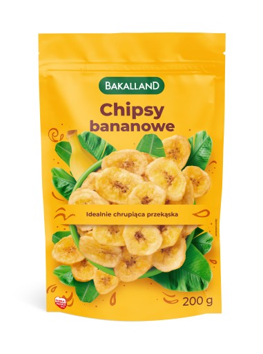 BAKALLAND Chips, banánové chipsy, sušené banánové plátky, 200 g