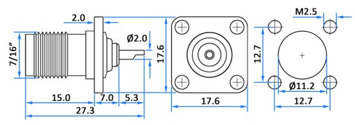 Panelová zásuvka TNC 50Ohm, typ K, spájkovaná