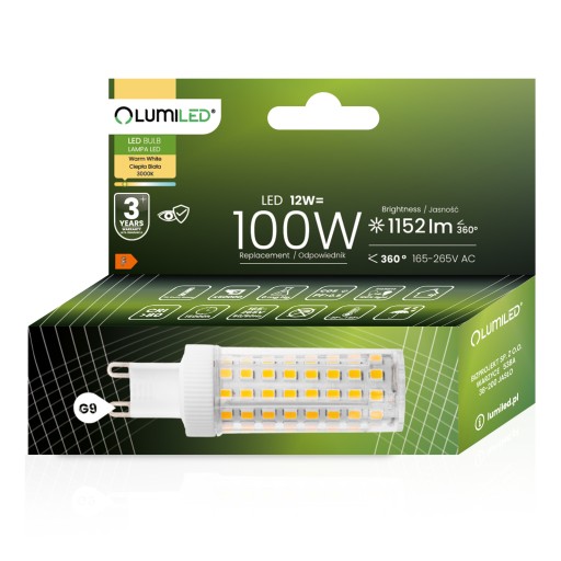 G9 LED žiarovka KAPSULA 12W = 100W 1152lm 3000K Teplá 360° LUMILED
