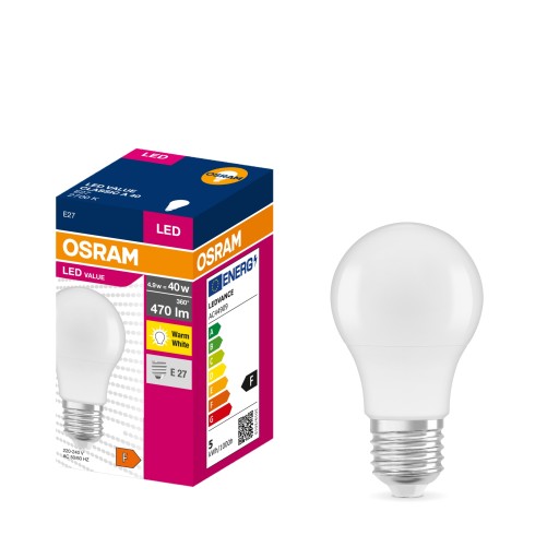 GLS VALUE E27 LED žiarovka 4,9W = 40W 2700K 830 TEPLÁ FARBA 470lm OSRAM