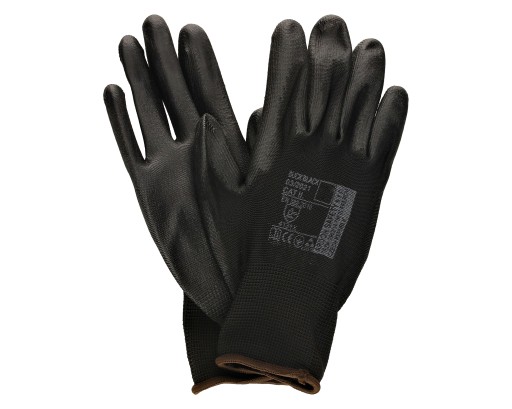 RUKAVICE POLYESTER BUCK PU potiahnuté, ČIERNA 9 - L