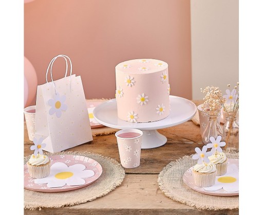 Poháre Papierové poháre Daisies Ružový riad 8 ks.