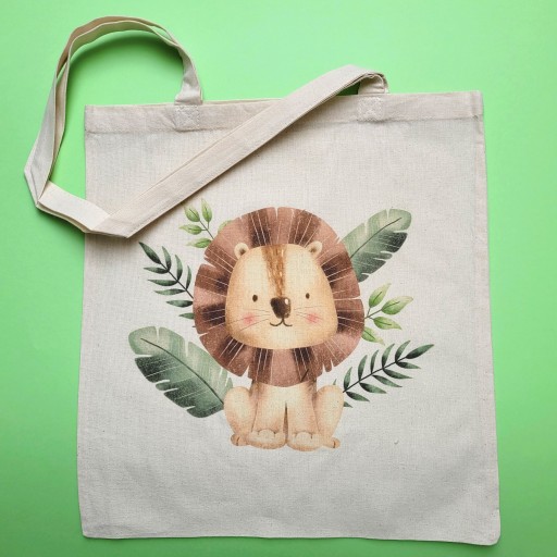 Bavlnená TAŠKA s potlačou LION CUB, nákupná taška z ecru látky