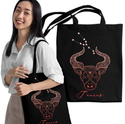 BAVLNENÁ taška s vaším znamením ZODIAC, čierna, darček na nákupy, knihy