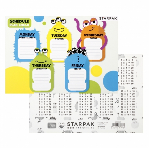 Plán hodiny s násobilkou A5 Monster STARPAK 513571