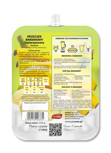 Banánové pyré 100% 350 g Purena