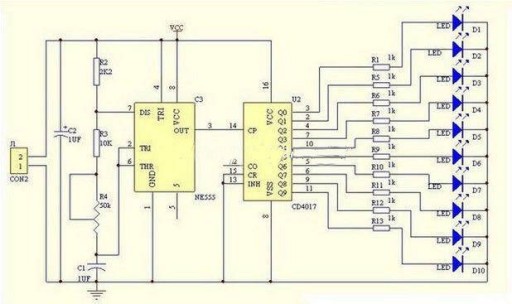 Súprava Flowing LED light - NE555+CD4017 DIY