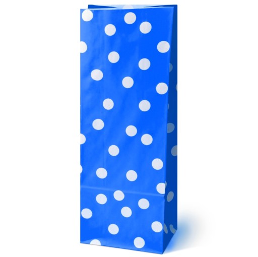 SADA 50 kusov MODRÝCH darčekových vrecúšok s BODKAMI 10x6x26cm na SLADKOSTI