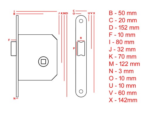 Bezkľúčový zadlabávací zámok 50mm lakovaný ĽAVÝ
