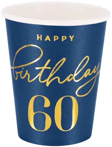 Happy Birthday cups 60th birthday 220ml 6 ks.