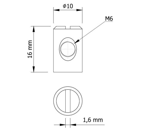 Symetrická valčeková matica M6 x 10 x 16 mm