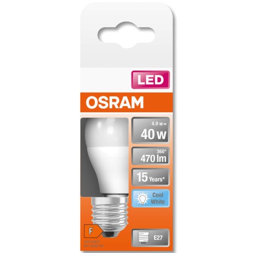 LED guľová žiarovka E27 P45 4,9W neutrálna OSRAM