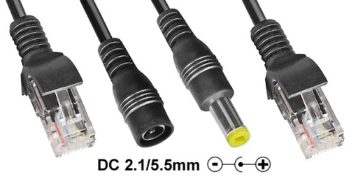 Pasívne adaptéry LAN-PoE RJ45/DC/PoE Injector+Splitter, set, čierne