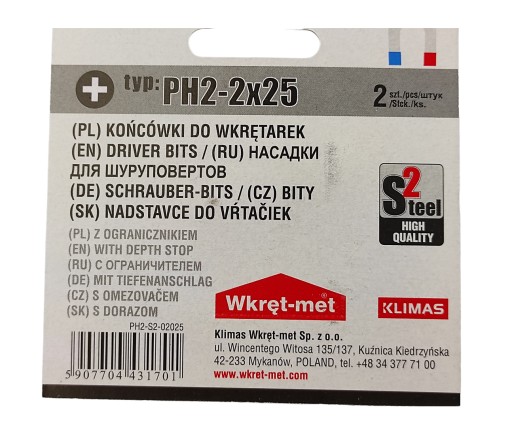 Bity PH-2 s dorazom pre 25mm sadrokartónové dosky 2 ks