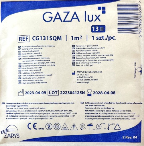 OBRYS - GAGA lux - gázový obväz. bavlnená obálka 13n, z toho 1m2. 1 kus.