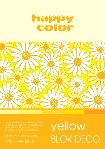 DECO YELLOW blok A4 20 listov 5 farieb HAPPY COLOR 170 g/m2