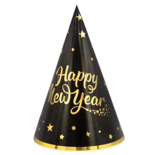 Čiapky so zlatým nápisom Happy New Year, 6 ks
