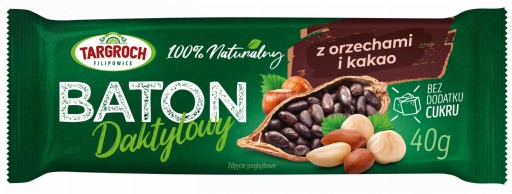 Zdravá datľová tyčinka s orieškami a kakaovou energiou z prírody 40g TARGROCH