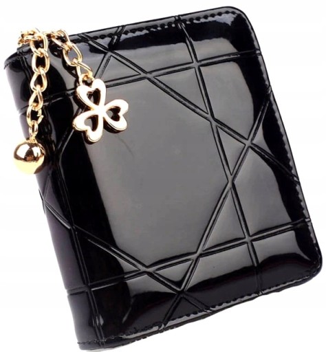 BLACK Prešívaná Dámska kožená peňaženka, PURSE, malá, Lakovaná