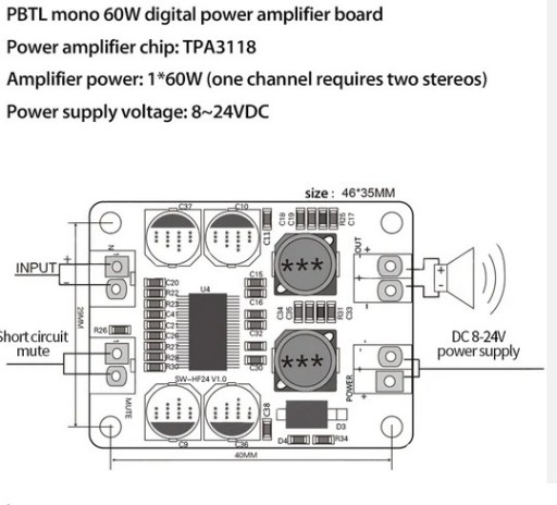 MONO ZOSILŇOVAČ 1X60W 8-24V TPA3118