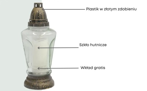 Tradičná sklenená cintorínska sviečka s bezplatnou vložkou, jednoduché zlato, L202