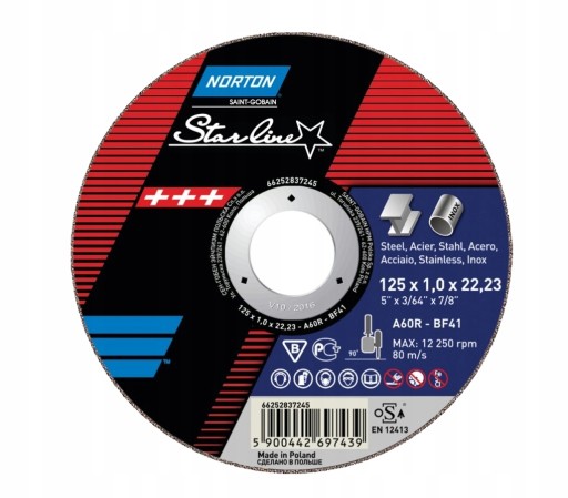 Norton Starline rezací kotúč na kov 125x1,0 mm