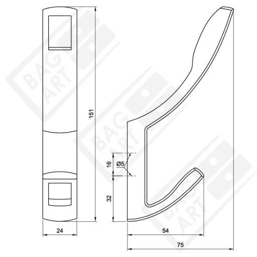 KOVOVÝ HÁČIK NA OBLEČENIE VEŠIAK NÁSTENNÉ OKNO 15 CM AMIX W007/S SATIN