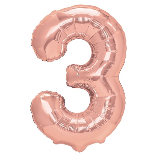 Číslo 3 fóliový balón z ružového zlata, 70 cm