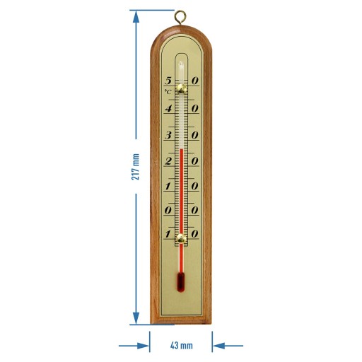 Drevený izbový teplomer, zlatá stupnica -10 až +50°C