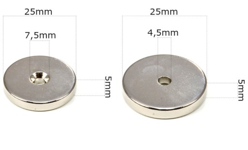 SILNÝ NEODYMOVÝ MAGNET 25x5 mm S OTVOROM 7,5/4,5 mm NA SKRUTKU