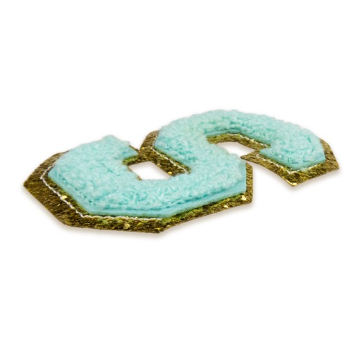 PATCH LETTER S, veľké písmo, azúrová, trblietavá aplikácia