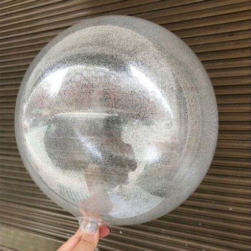 Balónik CRYSTAL guľôčka s trblietkami XXL strieborná