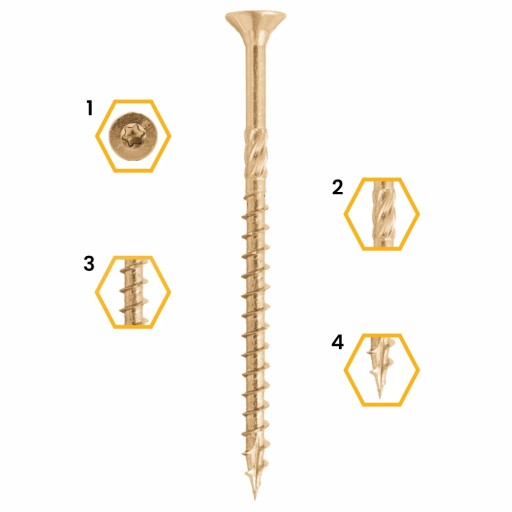 TESÁRSKE SKRUTKY DO DREVA 6x80 TAPERED TORX 100 ks WCS-06080 AZMET