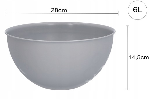 Šalátová misa, plastové kuchynské misy, 6l, veľká, šedá, okrúhla, Ø28 cm