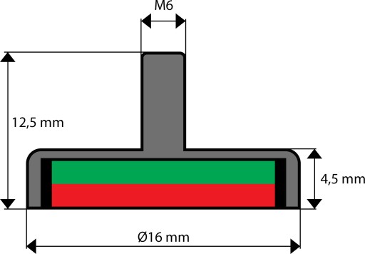 NEODYMOVÝ MAGNET 16 MM V POUZDE S VONKAJŠÍM ZÁVITOM KAPACITA 10 KG - 2 KS
