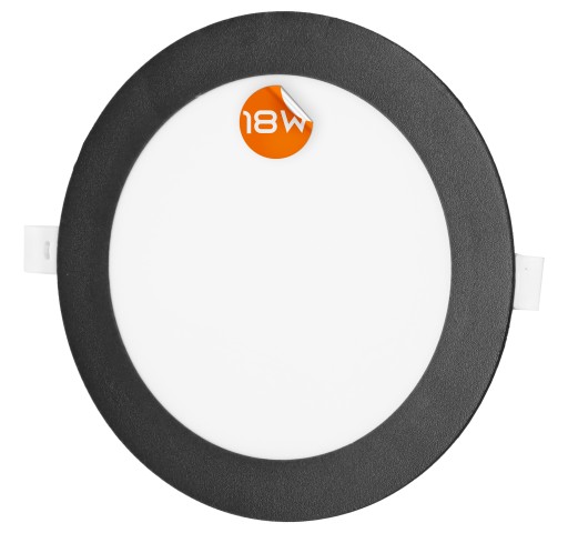 LED panel, zápustný, sadrokartónový, čierny, okrúhle stropné svietidlo, 18W