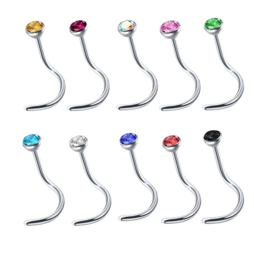 Náušnica na piercing do nosa Pygmy zirkónia 316L oceľ Nostril 0,8/7/2