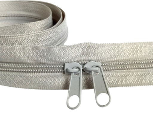 Špirálová páska na zips 5 mm zips na meter SVETLO SIVÁ 1 meter + 2 zipsy