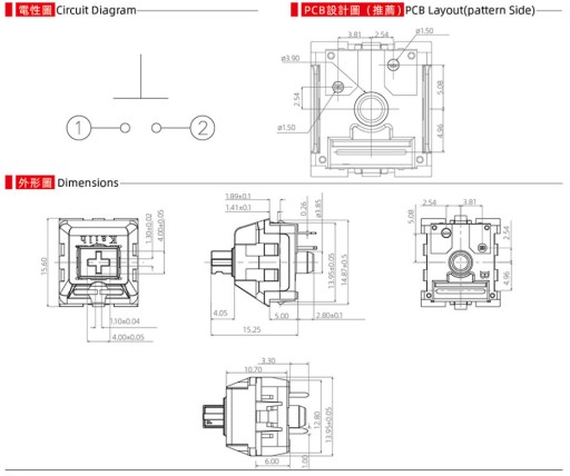 Kailh Switch prepínač klávesnice - červený