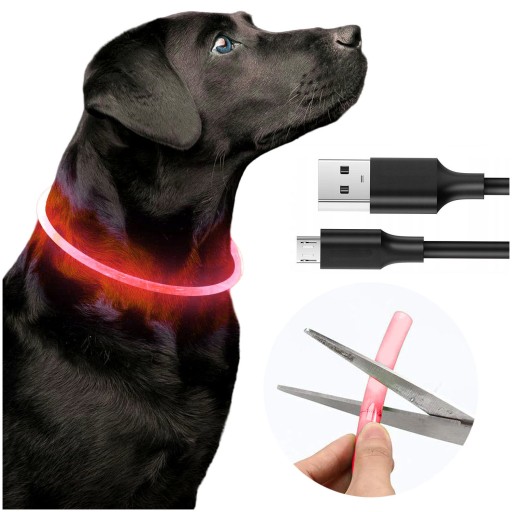 SVIETIACI LED Obojok PRE PSA A MAČKU 70cm ČERVENÝ USB NASTAVITEĽNÝ VODEODOLNÝ
